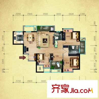 福晟錢(qián)隆公館戶型圖3#樓01單元戶型 4室2廳2衛(wèi)1廚