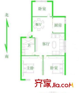 市直湖前 3室 戶型圖