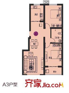 書香錦里洋房標準層A3戶型 2室2廳1衛(wèi)1廚