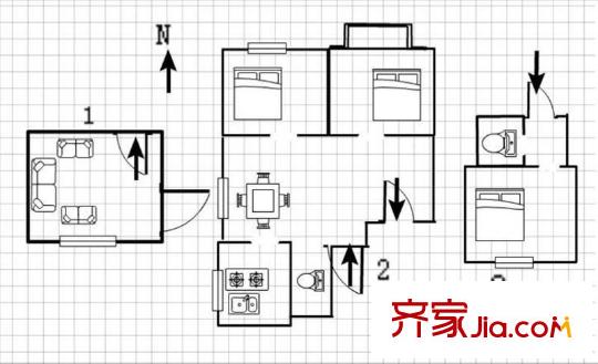 日出東方 3室 戶型圖