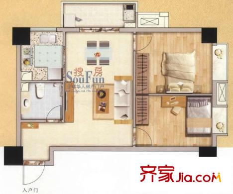 柒星佳寓戶型圖標(biāo)準(zhǔn)層07單元戶型圖 2室1廳1衛(wèi)1廚