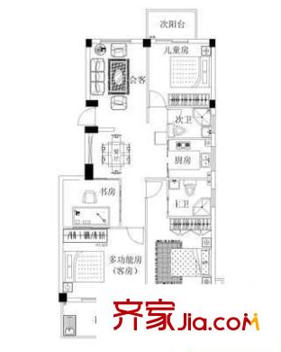 中天金海岸三期金爵苑戶型圖中天金海岸三期金爵苑 4室 戶型圖 4室2廳2衛(wèi)1廚