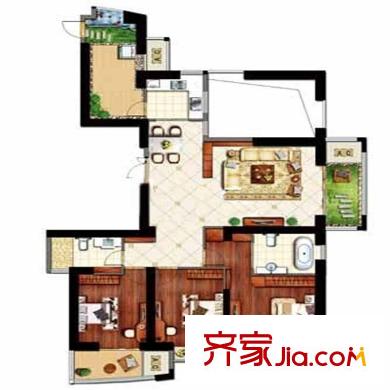 億力江濱戶型圖A1 01a裝修示意圖 3室2廳2衛(wèi)1廚
