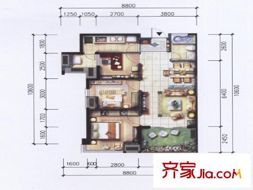 陽光理想城香草天空戶型圖攬香戶型圖 3室1廳2衛(wèi)