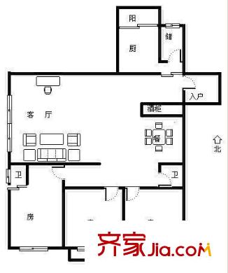 香江紅海園二期 2室 戶型圖