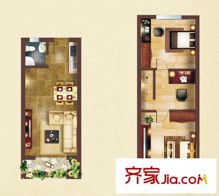 翡翠半島34、36號樓QQ復式戶型圖 2室2廳1衛(wèi)1廚