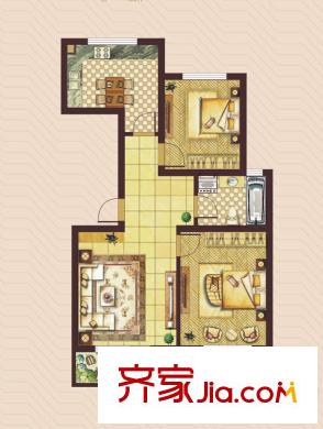 翡翠半島洋房標準層B戶型圖 2室2廳1衛(wèi)1廚