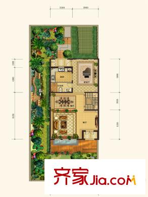 首城南湖墅北區(qū)聯(lián)排別墅B戶型一層 3廳1衛(wèi)1廚
