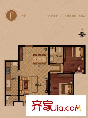 中海八里平方米 學(xué)府央墅高層6、7、9號樓標(biāo)準(zhǔn)層F戶型 2室2廳1衛(wèi)1廚