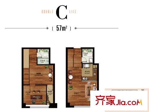 中海八里平方米 學(xué)府央墅公寓1、9、10號樓標(biāo)準(zhǔn)層C戶型 2室2廳2衛(wèi)1廚