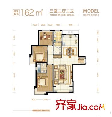 仁恒河濱花園二期高層12號(hào)樓3-27層03戶型 3室2廳2衛(wèi)1廚