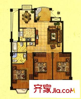 金輝伯爵山戶型圖2#02單元 3室2廳2衛(wèi)1廚