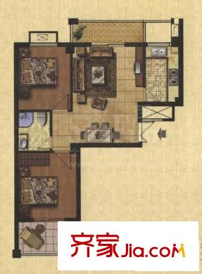 金輝伯爵山戶型圖9#04單元 2室2廳1衛(wèi)1廚
