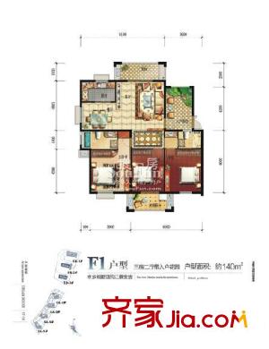 江南水都意境戶型圖F1戶型 3室2廳
