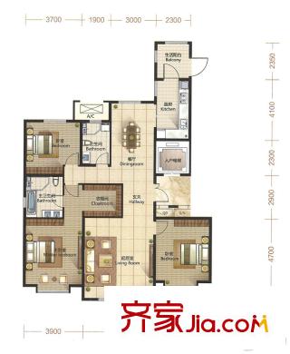 融創(chuàng)中心二期高層5號樓標(biāo)準(zhǔn)層L2戶型 3室2廳2衛(wèi)1廚