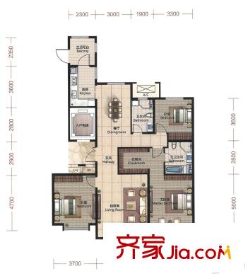 融創(chuàng)中心二期高層5號樓標(biāo)準(zhǔn)層L1戶型 3室2廳2衛(wèi)1廚