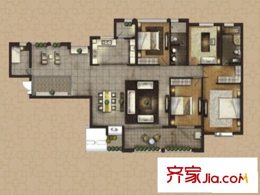 融匯江山戶型圖帝景閣B4戶型  4室2廳2衛(wèi)1廚