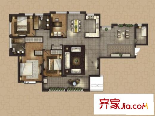 融匯江山戶型圖帝景閣B7戶型 4室2廳2衛(wèi)1廚