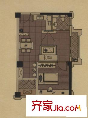 博仕后家園戶型圖4＃樓C2戶型 1室1廳1衛(wèi)1廚