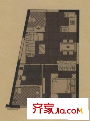 博仕后家園戶型圖4＃樓b7戶型 1室1廳1衛(wèi)1廚