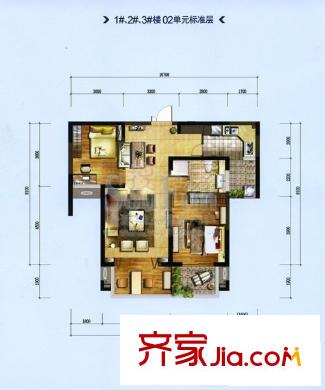 江南水都悅湖 2室 戶型圖