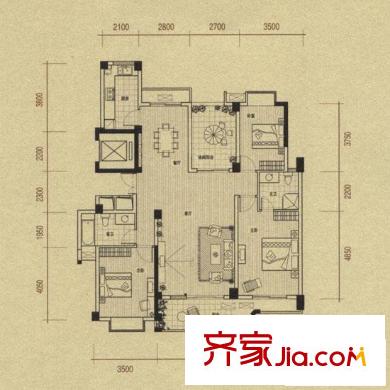 三迪香頌楓丹戶型圖2#C戶型 3室2廳2衛(wèi)1廚