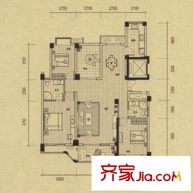 三迪香頌楓丹戶型圖1#B戶型 3室2廳2衛(wèi)1廚