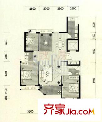 三迪香頌楓丹戶型圖3#02、04單元 4室2廳2衛(wèi)1廚