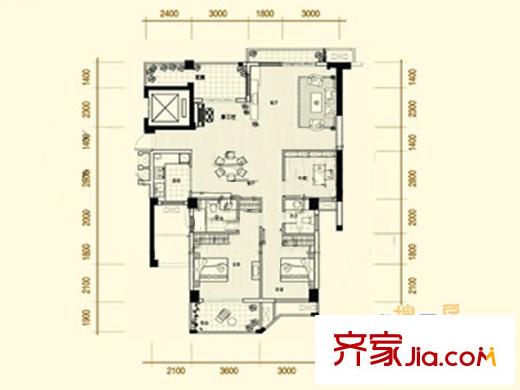 三迪香頌楓丹戶型圖5# C戶型 3室3廳2衛(wèi)1廚