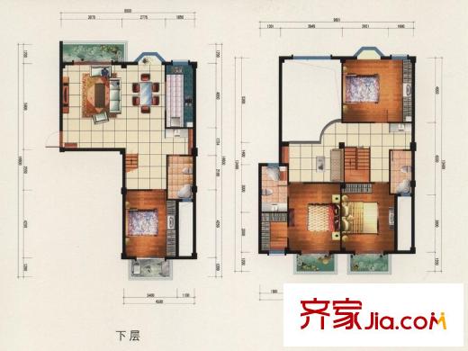 都會(huì)華彩戶型圖2#復(fù)式01戶型 4室3廳3衛(wèi)1廚