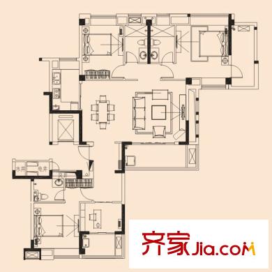 萬(wàn)科金域華府戶(hù)型圖1/3/5#C戶(hù)型 4室2廳3衛(wèi)1廚