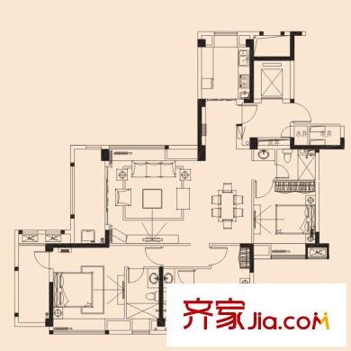 萬科金域華府戶型圖1/3/5#A戶型 3室2廳3衛(wèi)1廚