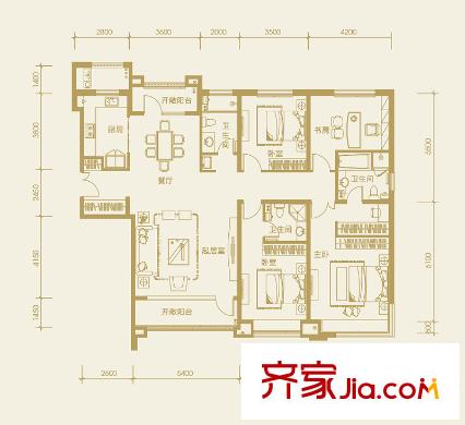 億城堂庭三期高層標(biāo)準(zhǔn)層F戶型 4室2廳3衛(wèi)1廚