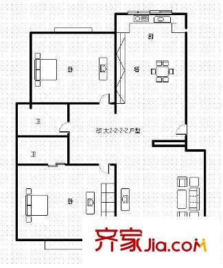 武夷綠洲三期 2室 戶型圖