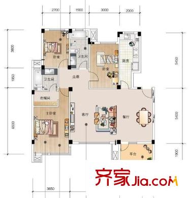 武夷綠洲三期 3室 戶型圖