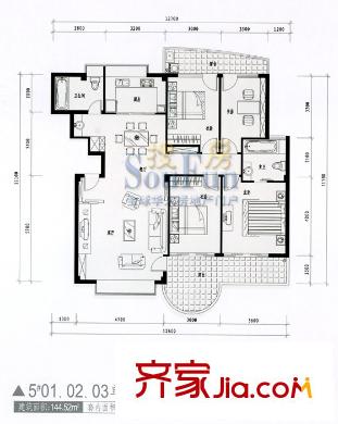 金山豪景戶型圖4室2廳2衛(wèi)1廚
