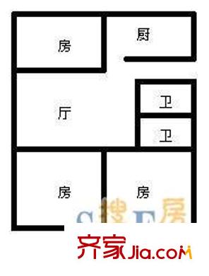 湖濱郵電小區(qū) 3室 戶型圖