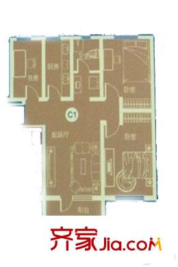 朝陽北部灣高層標(biāo)準(zhǔn)層C1戶型 3室1廳1衛(wèi)1廚