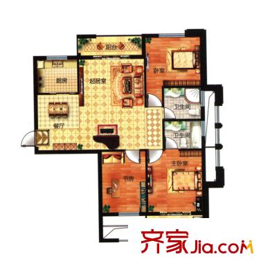 烏龍江大區(qū)戶型圖C5戶型 3室2廳2衛(wèi)1廚