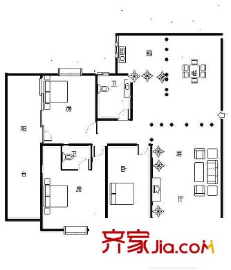 鼓山苑 3室 戶型圖