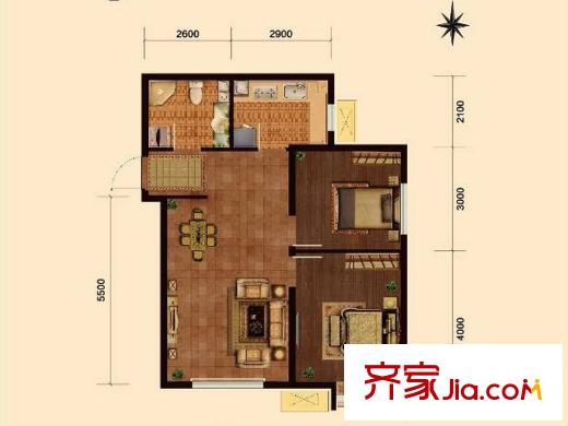 華潤橡樹灣三期洋房標(biāo)準(zhǔn)層D戶型 2室2廳1衛(wèi)1廚