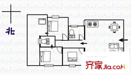 鼓山苑 3室 戶型圖