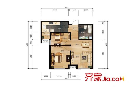 象博豪庭四期高層15號樓標準層85平米戶型 2室2廳1衛(wèi)1廚