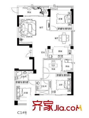 世歐上江城戶(hù)型圖C2-01單元戶(hù)型圖 4室2廳2衛(wèi)1廚