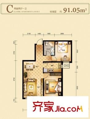 象博豪庭二期高層5、6號樓標準層C戶型 2室2廳1衛(wèi)1廚