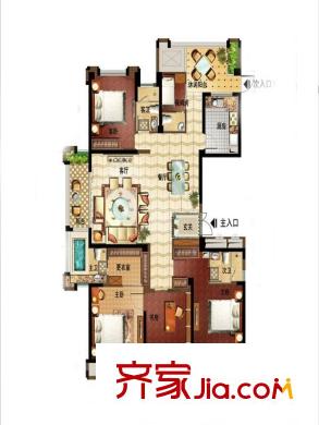 融僑國際公館戶型圖1#樓房型1平面圖 4室2廳3衛(wèi)1廚