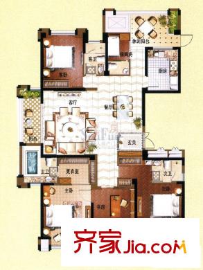 融僑國際公館戶型圖1#01、02單元戶型 5室3廳3衛(wèi)1廚