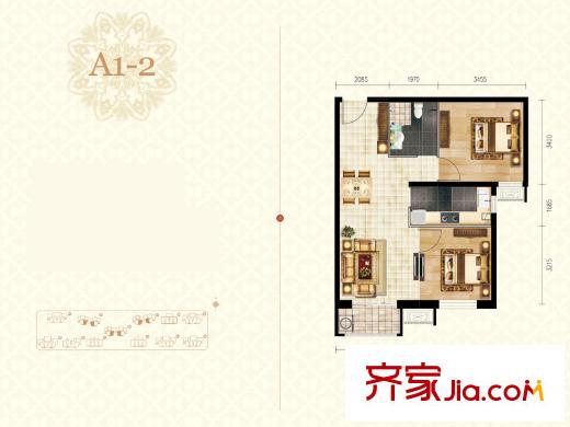 楓丹天城二期高層標準層A1-2-01戶型 2室2廳1衛(wèi)1廚