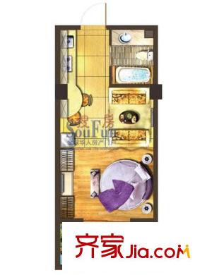 七街十二府戶型圖12#標(biāo)準(zhǔn)層H1戶型 1室1廳1衛(wèi)1廚