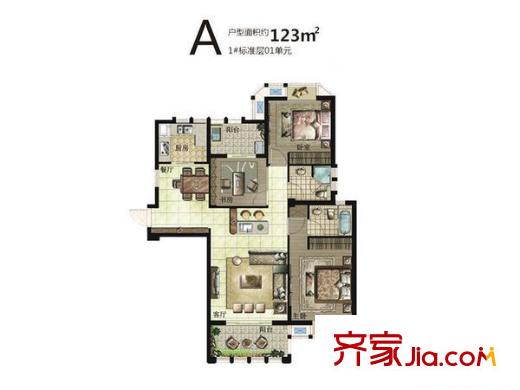 永嘉天地廣場戶型圖永嘉天地一期 戶型圖 3室2廳2衛(wèi)1廚